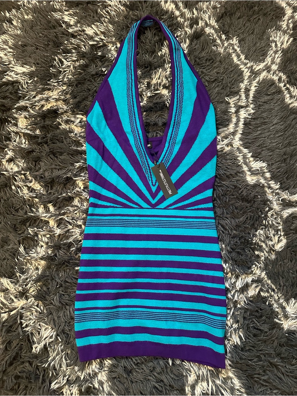 PrettyLittleThing Blue & Purple Halter Mini Dress